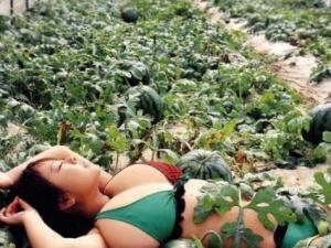 ?比比誰(shuí)種的西瓜大?大胸美女與西瓜的對(duì)比