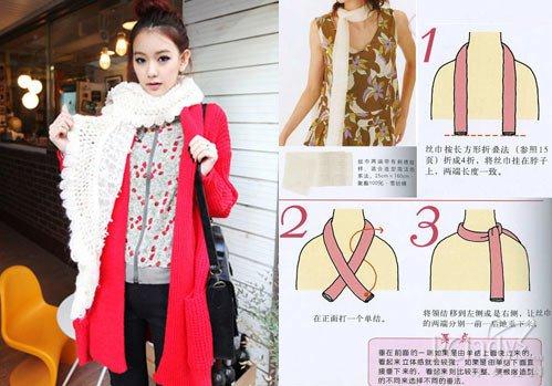 長(zhǎng)圍巾的系法圖解一 韓式單層淑女結(jié)