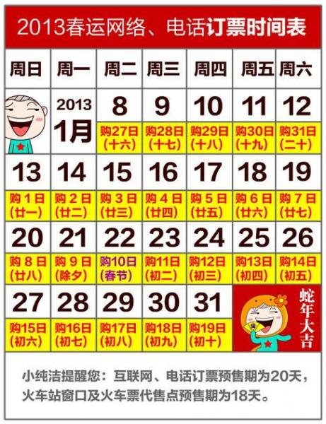 2013年鐵路春運時間,2013春運訂票時間,2013年春運什么時候開始,2013年春運網(wǎng)絡(luò)和電話訂票時間表