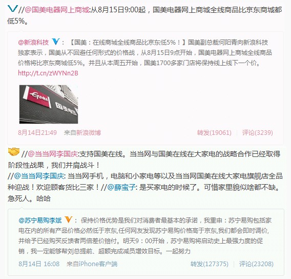 京東蘇寧價格戰：戰爭擴大化 國美當當積極卷入價格戰