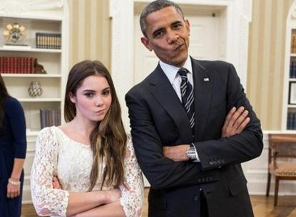 奧巴馬與“不爽姐”馬羅尼白宮同拍撅嘴照，撅嘴看誰更不爽